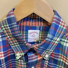 Brooks Brother Button Up Dress Shirt Men's Size M 346 Green Blue MADRES PLAID picture