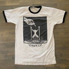 VTG Tultex Time's Up Graphic Shirt Medium Ultra Rare Vintage White/Black Cuffs picture