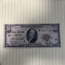1929 $10 Dollar Bill Federal Reserve Bank of New York - BROWN SEAL picture