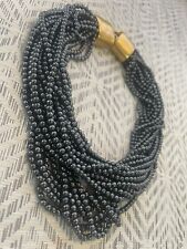 Vintage Gold Tone Buckle Gray Beaded Choker Necklace picture