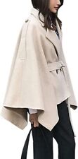 Women's Elegant Lapel Collar Wool Blend Bow-Tie Poncho Cape Jacket with Belt picture
