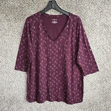 Lane Bryant Top Womens Plus 18/20 Purple Wine Glass Print V-Neck Tee Casual picture