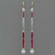 Art Deco Style 1.85Ct Diamond & Ruby Engagement 14k White Gold Finish Earrings picture