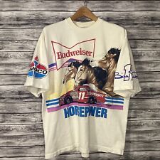 Vintage NASCAR Bill Elliot Racing Shirt Mens XL White Budweiser Horsepower AOP picture