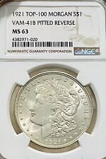 1921 Morgan Silver Dollar Top 100 VAM-41B NGC-MS63 Pitted Reverse picture
