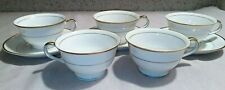8PC Shofu China SFU20 Set 5 Footed Cups 3 Saucers White Gold Bands & Trim EUC picture