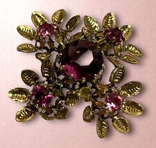 Vintage Signed Austria Pinks Purple Crystal Rhinestone Gold Tone Estate Brooch picture