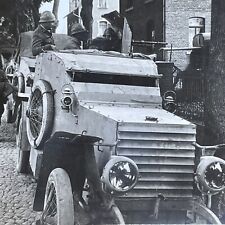 Antique 1918 WW1 French Soldiers In US Armored Car Stereoview Photo Card P998 picture
