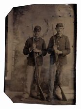 C. 1870s TINTYPE 8TH INFANTRY DIVISION SOLDIERS IN UNIFORM HOLDING LONG RIFLES picture