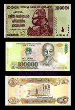 200 Million Zimbabwe Dollars, 100, 000 Vietnam Dong & 1, 000 Iraq Iraqi Dinar picture