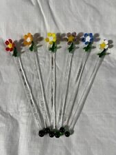 Ganz Handblown Glass Beverage Flower Stirrers Set of 6 picture