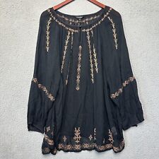 Lucky Brand Top Women 3X Plus Black Mesh Tunic Western Blouse Boho Embroidered picture