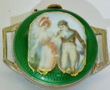 Rare Antique Swiss Wristwatch Ladies Silver Hand Painted Enamel Case  c1911 picture