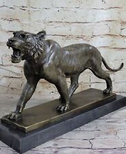 Early 20thC EUROPEAN BRONZE TIGER Artist by Barye on Marble Base Figurine Statue picture