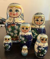 Vintage Hand Painted Russian Wood Nesting  Dolls  6 Piece Set picture