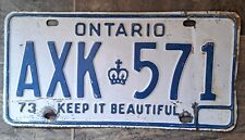 🔵⚪️ 1973 Ontario Canada License Plate BLUE And White⭐️ picture