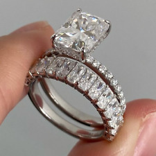 2.44CTW Radiant Moissanite Hidden Halo Engagement Ring Set 14k White Gold Plated picture