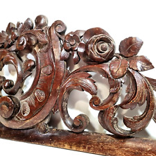 Scroll leaves flower carving pediment Antique French wall architectural salvage picture