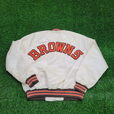 Vintage 80s Chalk-Line Cleveland Browns Varsity Bomber Jacket Teens Large Ivory picture