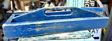 Antique Primitive Wood Tote Old Blue Paint Plant/Garden Tool Caddy Arched Handle picture