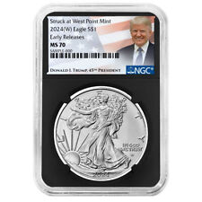 2024 (W) $1 American Silver Eagle NGC MS70 ER Trump Label Retro Core picture