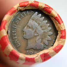 1800s Dated Indian Head Penny Showing On End Of 50 Coin Wheat Roll picture