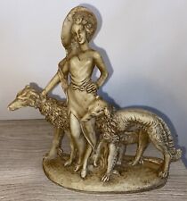 Art Deco Statue Woman With Greyhound Borzoi Dogs Mid Century Modern Mexico picture