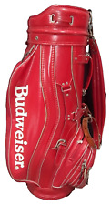 Very Rare LEATHER Budweiser King of Beers Vintage Red Cart Golf Bag picture