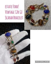 Vintage 12k GF Gold Filled Scarab Beetle Bracelet Signed picture