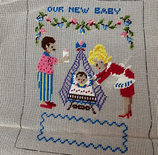VTG Bucilla Needlepoint Started Our New Baby 16 X 20 Needs Background Done picture