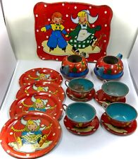 Vintage Tin Childs Tea Set, Ohio Art #150, Dutch Winter, 15 Pieces, 2 Kettles picture