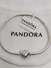 New Pandora Moments Heart Claps Snake Chain Bracelet Size 7.1 Inches picture