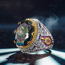 925 Sterling Silver Mystic Topaz Stone Turkish Handmade Men's Ring picture