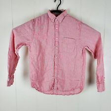 J.CREW Shirt Mens Medium Red Stripes Button Up Collared Long Sleeve 100% Linen picture