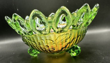 Antique Northwood Green Ombre Carnival Glass Reticulated Bowl Wild Rose MINT picture