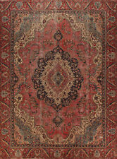 Vintage Red Wool Medallion Tebriz  Area Rug 9x13 Living Room Hand-knotted Carpet picture