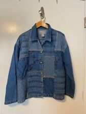 Vintage Quilted Denim Chore Patchwork Floral Embroidery Button Jacket Size Large picture