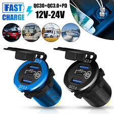 12V-24V Dual USB QC 3.0 + PD Car Fast Charger Socket Power Outlet LED Waterproof picture
