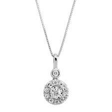 Finecraft 1/4 cttw Diamond Halo Pendant Necklace in 10K White Gold, 18