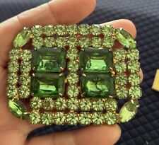 Vintage 1950s 60s Lime Green Huge Prong Set Square Brooch Sash Pin Brilliant picture
