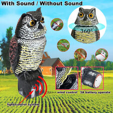 Realistic Owl Decoy Rotating Head Outdoor Garden Repellent Bird Scare w/Sound picture