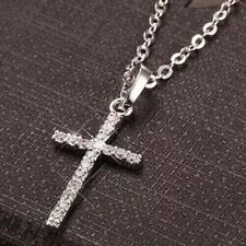 1.20 Ct Round Cut Lab Created Diamond Cross Pendant Chain 14K White Gold Plated picture