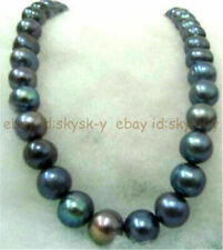 RARE TAHITIAN 12-13MM SOUTH SEA BLACK GREEN PEARL NECKLACE 14-36 INCH 14K GOLD picture