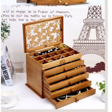 Large Vintage Wooden Jewelry Box 6 Layers Necklace Organizer Storage Box Gift picture