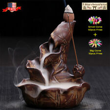 Ceramic Backflow Incense Burner Holder Lotus Waterfall & Incense Cones Gift picture