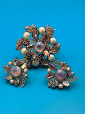 Kramer Vintage Brooch & Earrings Set Pearls Blue Moonstones & Rhinestones Signed picture