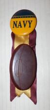 Vintage Carved Bakelite Catalin Football Brooch Pin W/ Navy Ribbon Pinback picture