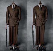 Vintage Dark Brown Men Suit Peak Lapel Double Breasted Formal Wedding Groom 2pcs picture
