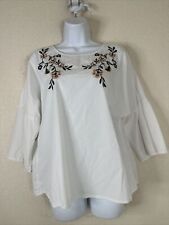 Como Vintage Womens Size L White Floral Embroidered Blouse 3/4 Sleeve picture