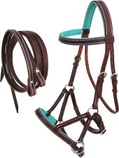 Horse Western Leather Teal Padded Bitless Sidepull Bridle w/Reins 77RS32TL picture